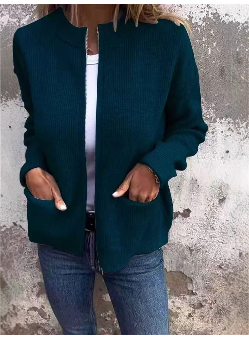 Fall/Winter Women's Best-Selling Fashion Solid Color Buttoned Loose-Peaked Zipper Padded Jacket Coat - Image 1