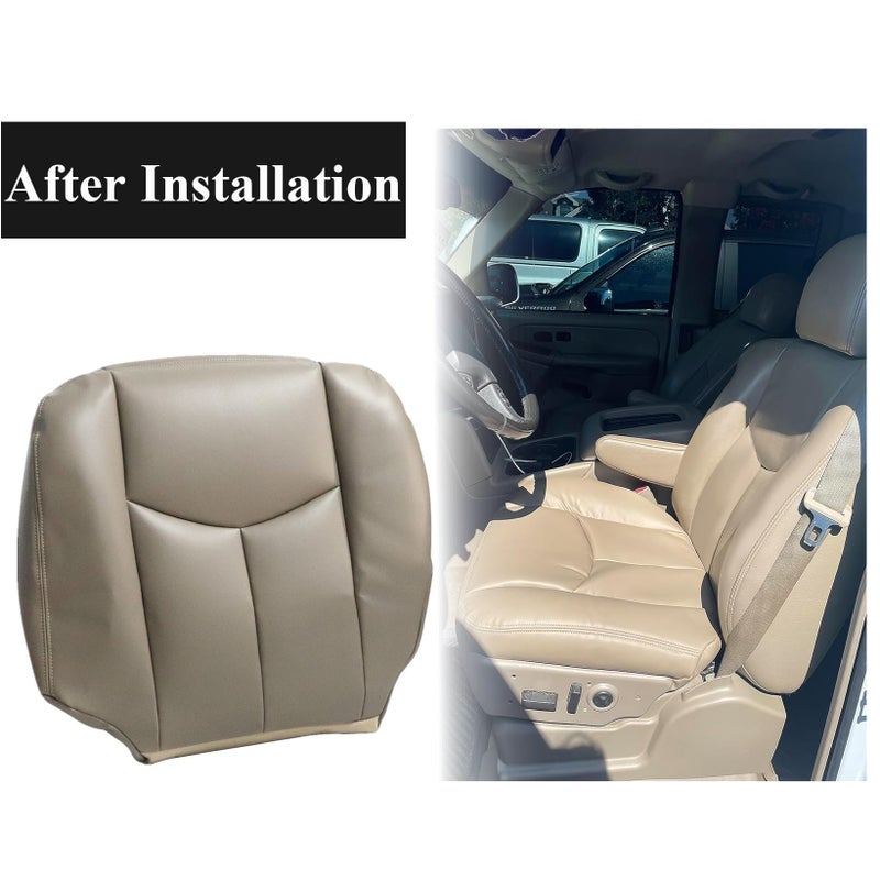 NLQR #522/52i Med Tan Driver & Passenger Bottom & Top Lean Back Replacement Leather Seat Covers & Armrests fit for Chevy Silverado Tahoe Suburban Avalanche GMC Yukon Sierra 1500 2500 3500 HD 2003-2007 - Image 2