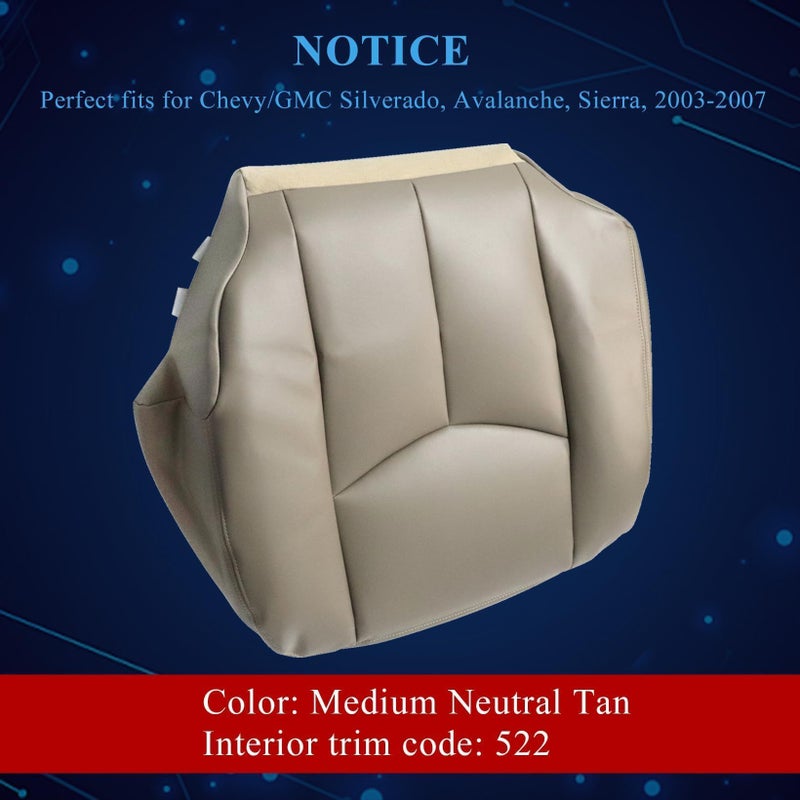 NLQR #522/52i Med Tan Driver & Passenger Bottom & Top Lean Back Replacement Leather Seat Covers & Armrests fit for Chevy Silverado Tahoe Suburban Avalanche GMC Yukon Sierra 1500 2500 3500 HD 2003-2007 - Image 3