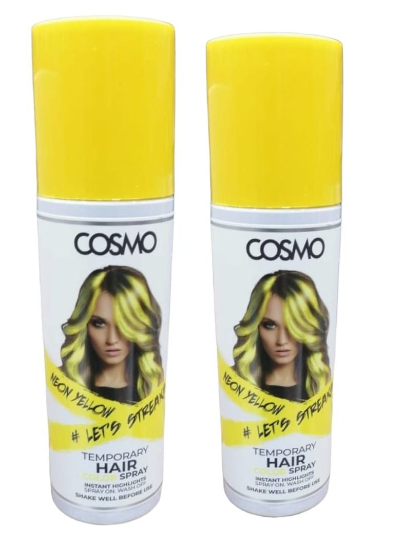 كوزمو بخاخ ملون للشعر من كوزمو مؤقت أصفر للجنسين 100 مل ، مناسب لجميع أنواع الشعر تتكون من قطعتين