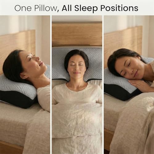 Sleepsia Cervical Pillow for Neck Pain | 1 Year Warranty | Cervical Contour Orthopedic Pillow for Neck and Shoulder Pain Relief Ergonomic Memory Foam Pillows for Sleeping Improves Posture (Grey/Black) - Image 4