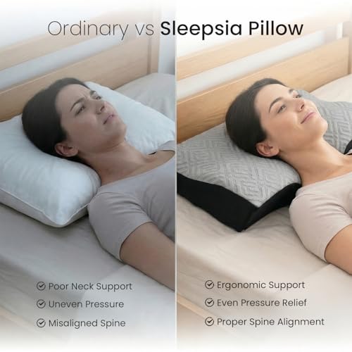 Sleepsia Cervical Pillow for Neck Pain | 1 Year Warranty | Cervical Contour Orthopedic Pillow for Neck and Shoulder Pain Relief Ergonomic Memory Foam Pillows for Sleeping Improves Posture (Grey/Black) - Image 3
