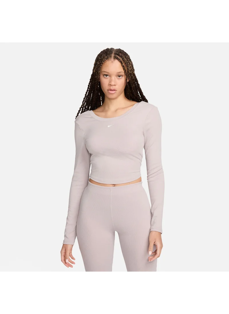 Nike Women's Sportswear Chill Scoop-Back Long-Sleeve Mini-Rib Top