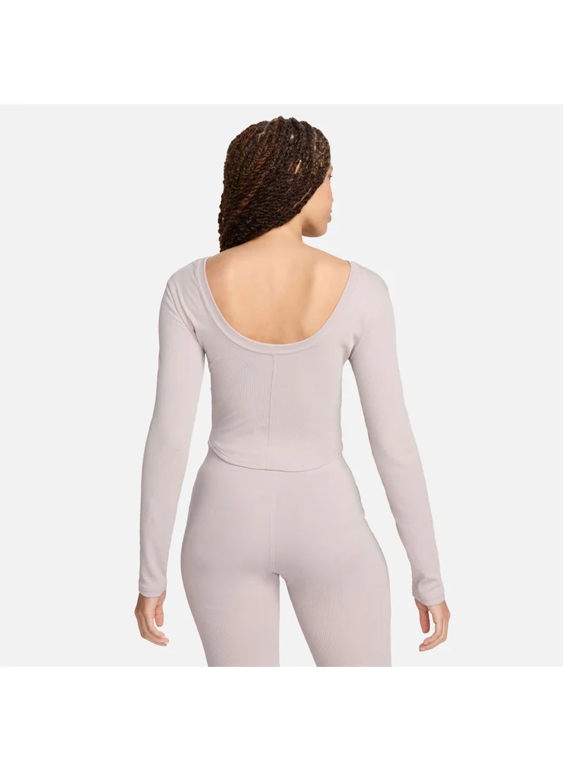 Nike Women's Sportswear Chill Scoop-Back Long-Sleeve Mini-Rib Top