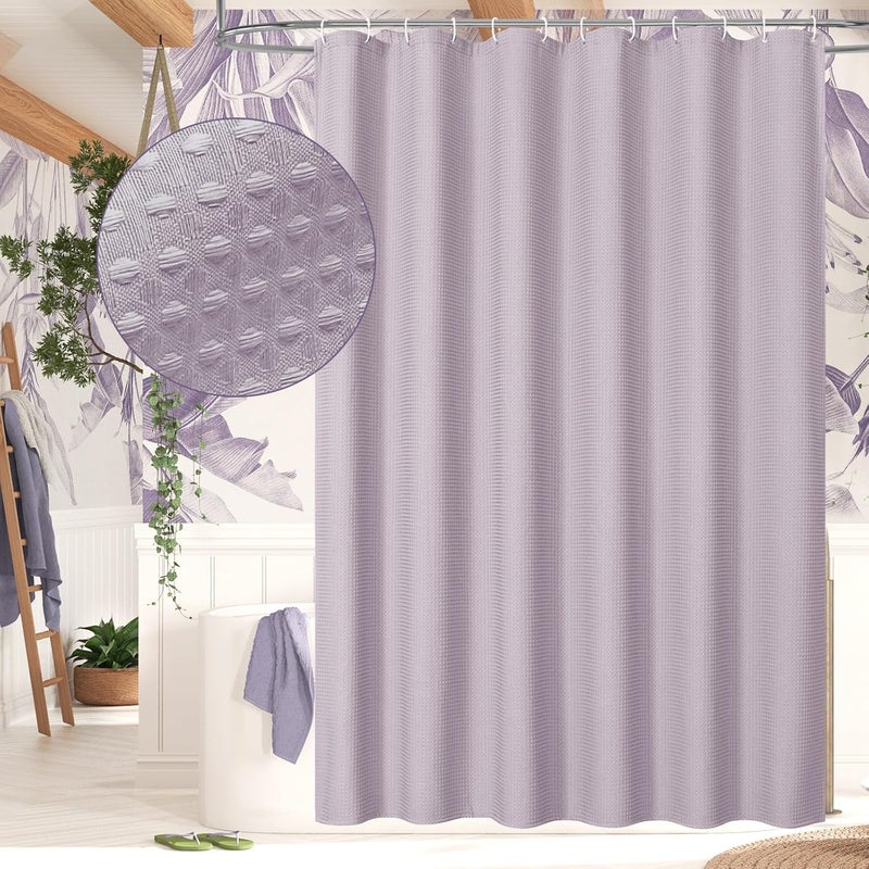 MitoVilla Purple Waffle Fabric Shower Curtain, Heavy Waffle Weave Textured Shower Curtains for Modern Luxury Bathroom Decor, Weighted Hotel Spa Shower Curtain, 72 x 72, Lavender - Image 1