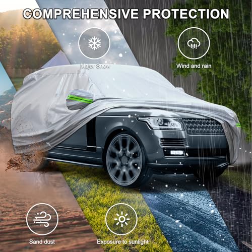 QUYDDC Full Car Cover Universal 6 Layers Outdoor Thicked All Weather Cover, Sunshield, Waterproof, Snow Proof, UV Proof, Scratch Proof, Bird Droppings, 6 Reflective Strips, Fits Sedans up 178"-189" - Image 2