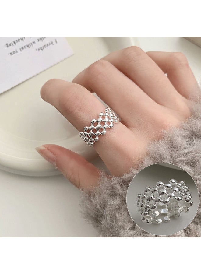 Korean Heavy Industry Retro Exaggerated Wide Version Ring For Women 925 Silver-plated Personalized Hip-hop Geometric Disco Open Index Finger Ring