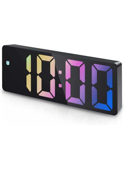 ساعة منبه رقمية، ساعة LED بألوان قوس قزح لغرفة النوم، ساعة مكتب عصرية مع عرض درجة الحرارة، سطوع قابل للتعديل، تحكم صوتي، ساعة صغيرة بعرض 12/24 ساعة للمنزل وغرفة النوم والمكتب