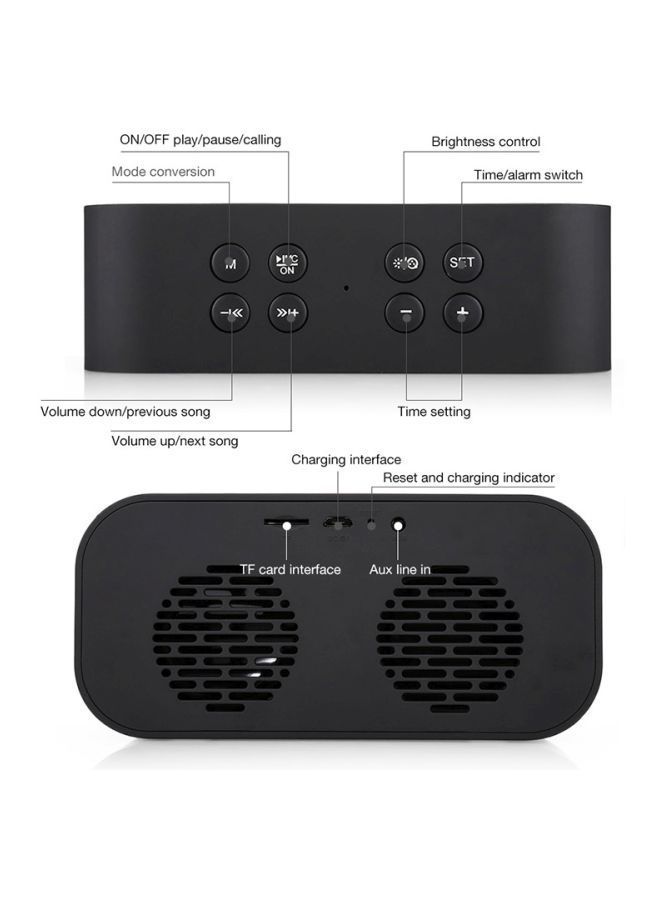 NIBEMINENT BT501 Bluetooth Speaker With LED Display And Alarm Clock Black - Image 2
