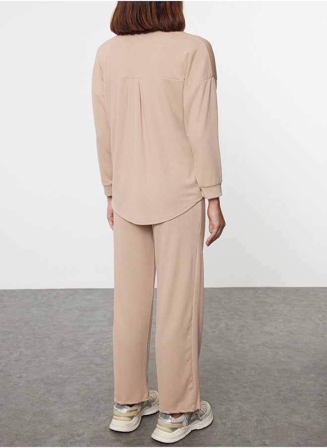 trendyol Beige Relaxed/Comfortable Cut Brushed Flexible Knitted Bottom-Top Set TWOAW25AU00103  - Image 5