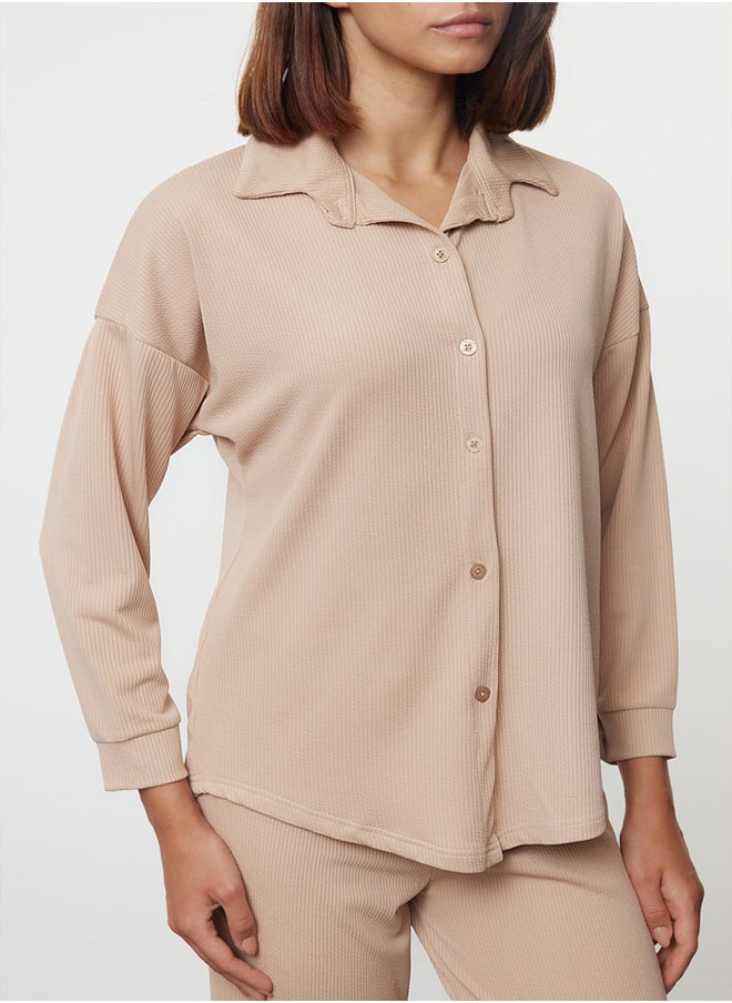 trendyol Beige Relaxed/Comfortable Cut Brushed Flexible Knitted Bottom-Top Set TWOAW25AU00103  - Image 3