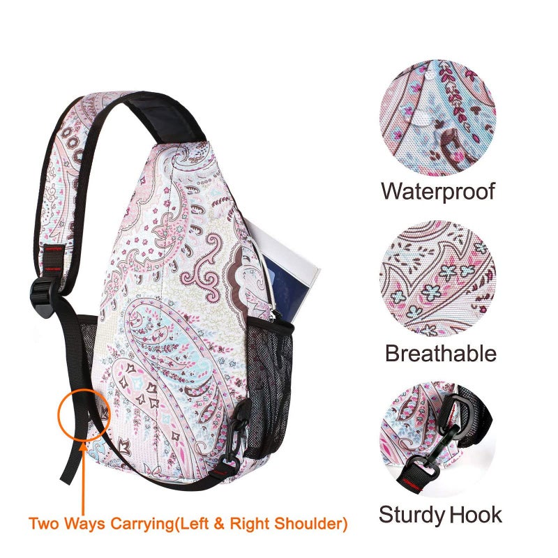 MOSISO Sling Backpack,Travel Hiking Daypack Pattern Rope Crossbody Shoulder Bag, National Style - Image 4