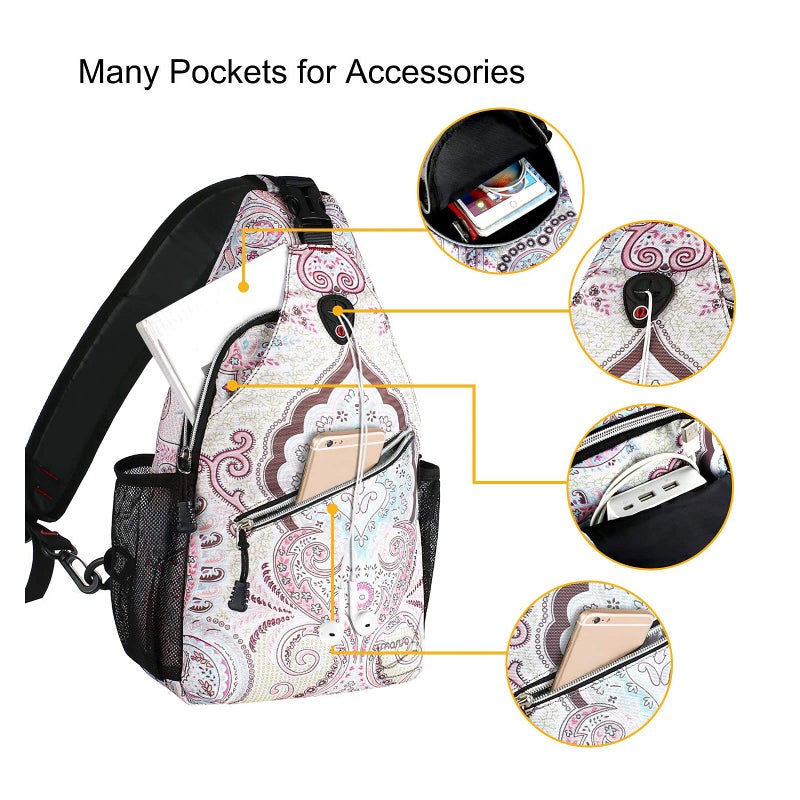 MOSISO Sling Backpack,Travel Hiking Daypack Pattern Rope Crossbody Shoulder Bag, National Style - Image 2