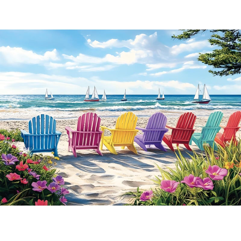 Nitktaia 500 Piece Puzzles for Adults,Hawaiian Beach Rainbow Chair Puzzle for Adults Seniors,Recycled Paper Colorful Summer Sailboat Scene Jigsaw Puzzle,Challenging for Friends Men Women,20.5 * 15In - Image 1