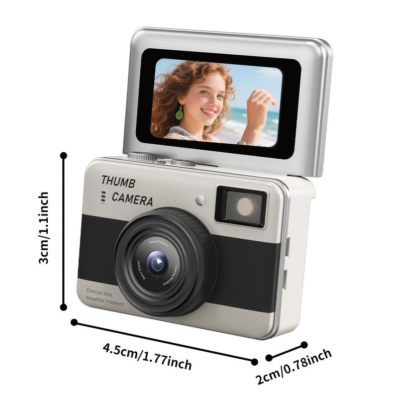 Orange Flip Screen Student Mini Thumb Camera Retro CCD Lanyard - Image 2
