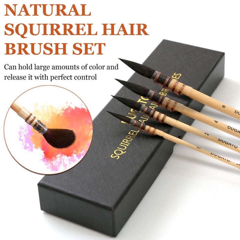 DUGATO Professional Watercolor Paint Brushes, Round Squirrel Hair Paint Brush Set for Art Painting, Gouache, Fine Detailing, Acrylic, Gouache, Oil (4 Brushes) - Image 2