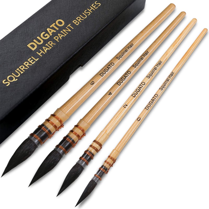 DUGATO Professional Watercolor Paint Brushes, Round Squirrel Hair Paint Brush Set for Art Painting, Gouache, Fine Detailing, Acrylic, Gouache, Oil (4 Brushes) - Image 1
