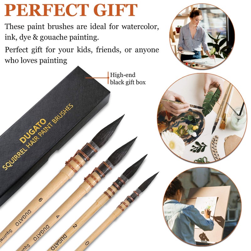 DUGATO Professional Watercolor Paint Brushes, Round Squirrel Hair Paint Brush Set for Art Painting, Gouache, Fine Detailing, Acrylic, Gouache, Oil (4 Brushes) - Image 5