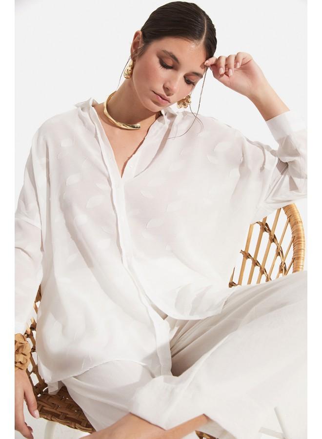 جون قميص نسائي واسع مقاس واحد بلون إكرو من جين يونيو - Image 1