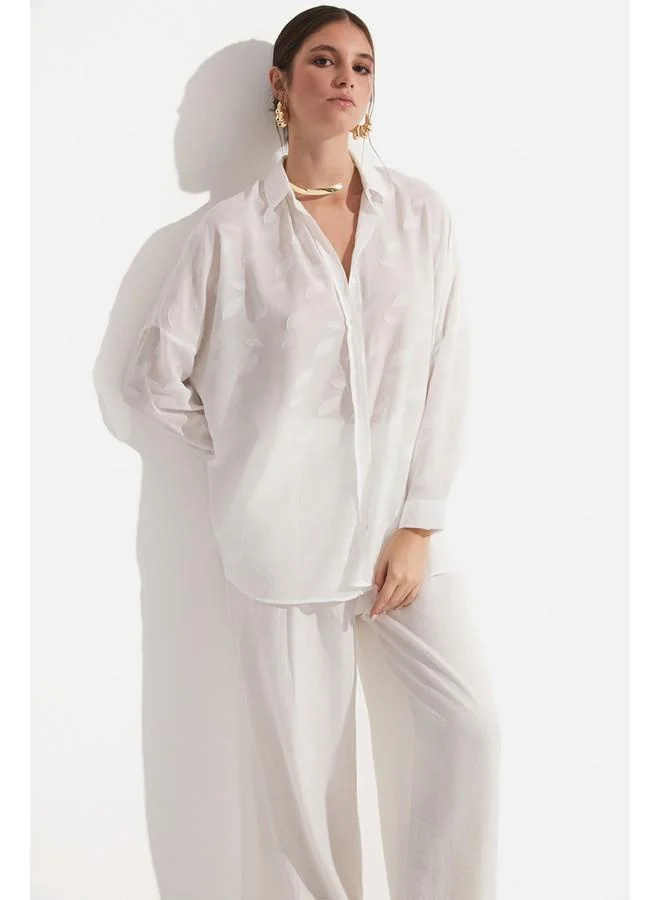 JUNE June Women Exclusive Oversize/Loose Fit Self-Fited Shirt Ecru