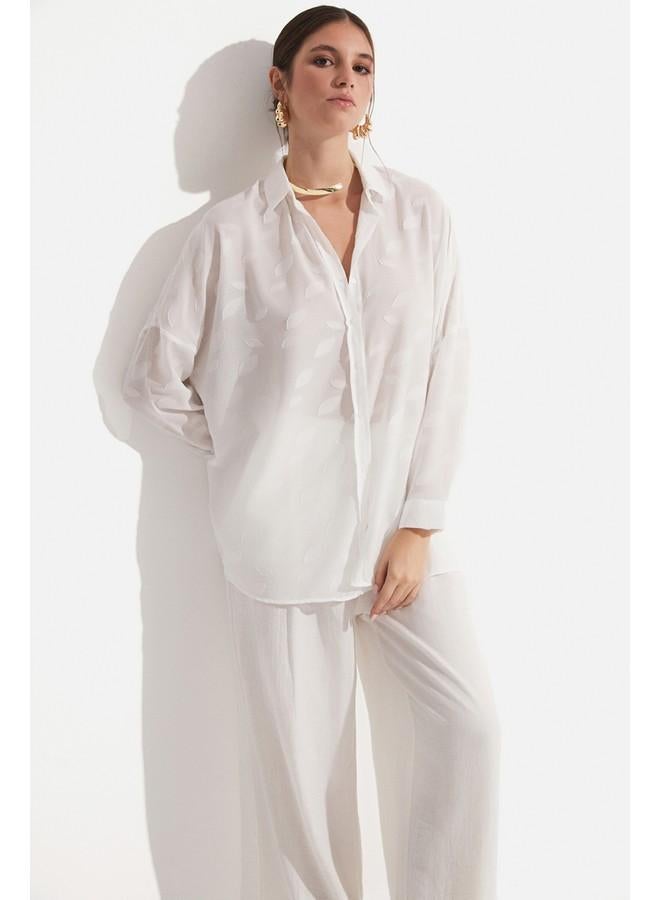 جون قميص نسائي واسع مقاس واحد بلون إكرو من جين يونيو - Image 3