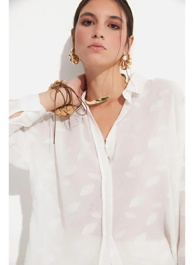 JUNE June Women Exclusive Oversize/Loose Fit Self-Fited Shirt Ecru