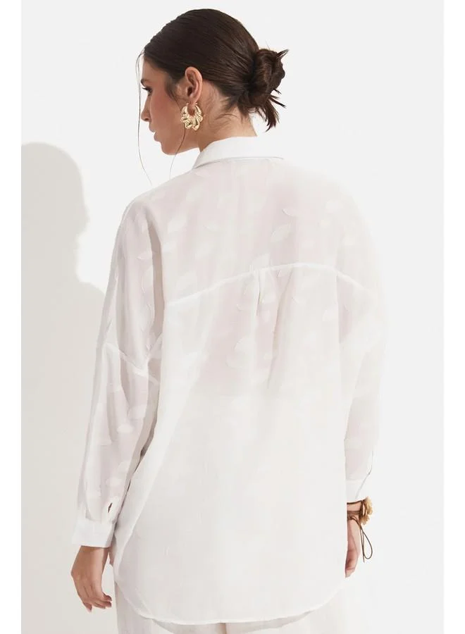JUNE June Women Exclusive Oversize/Loose Fit Self-Fited Shirt Ecru