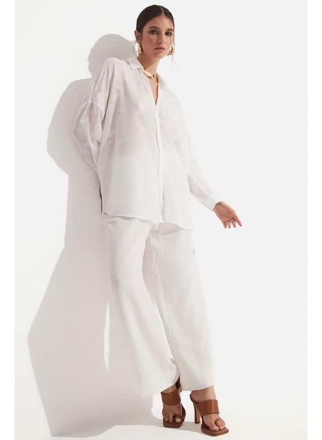 جون قميص نسائي واسع مقاس واحد بلون إكرو من جين يونيو - Image 2