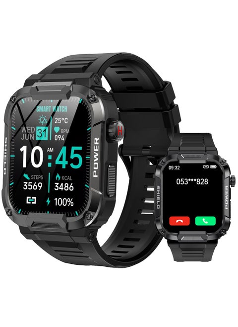 Outdoor Smartwatch for Men, Rugged Smart Watch with Bluetooth Make and Answer Calls, AI Voice Assistant, More than 110 Sports Modes, Health Tracker IP68 Waterproof Long Battery Life Black