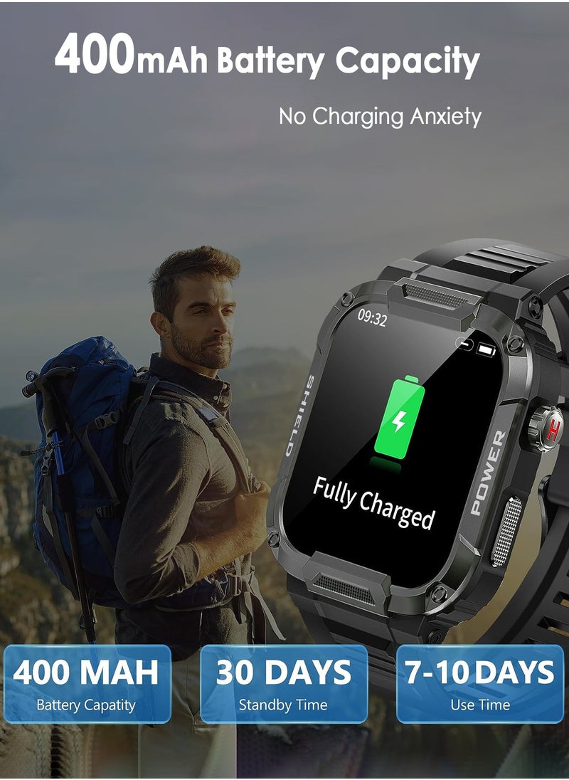 Outdoor Smartwatch for Men, Rugged Smart Watch with Bluetooth Make and Answer Calls, AI Voice Assistant, More than 110 Sports Modes, Health Tracker IP68 Waterproof Long Battery Life Black