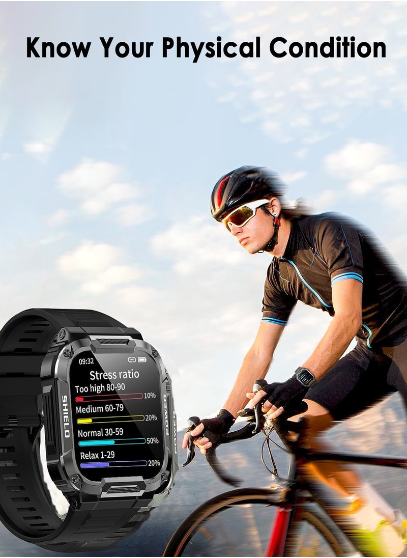 Outdoor Smartwatch for Men, Rugged Smart Watch with Bluetooth Make and Answer Calls, AI Voice Assistant, More than 110 Sports Modes, Health Tracker IP68 Waterproof Long Battery Life Black