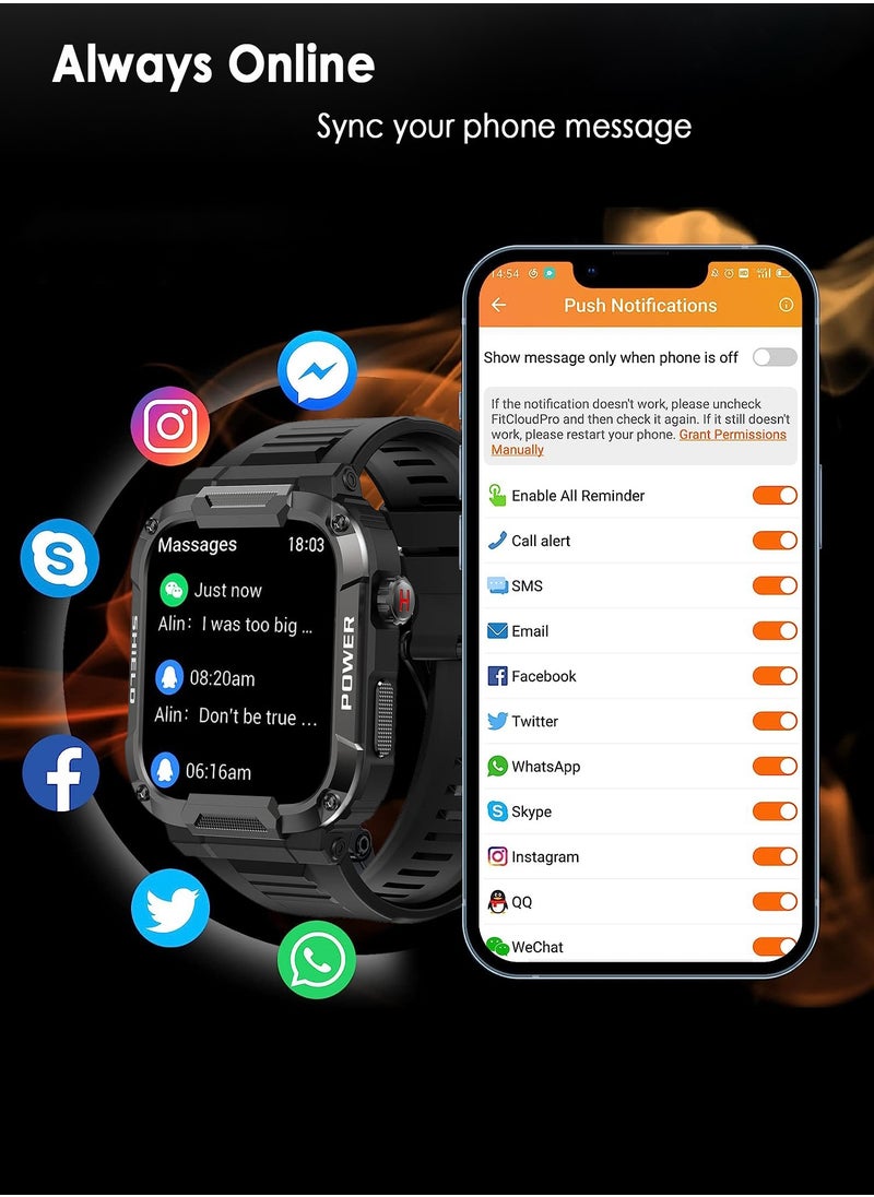 Outdoor Smartwatch for Men, Rugged Smart Watch with Bluetooth Make and Answer Calls, AI Voice Assistant, More than 110 Sports Modes, Health Tracker IP68 Waterproof Long Battery Life Black