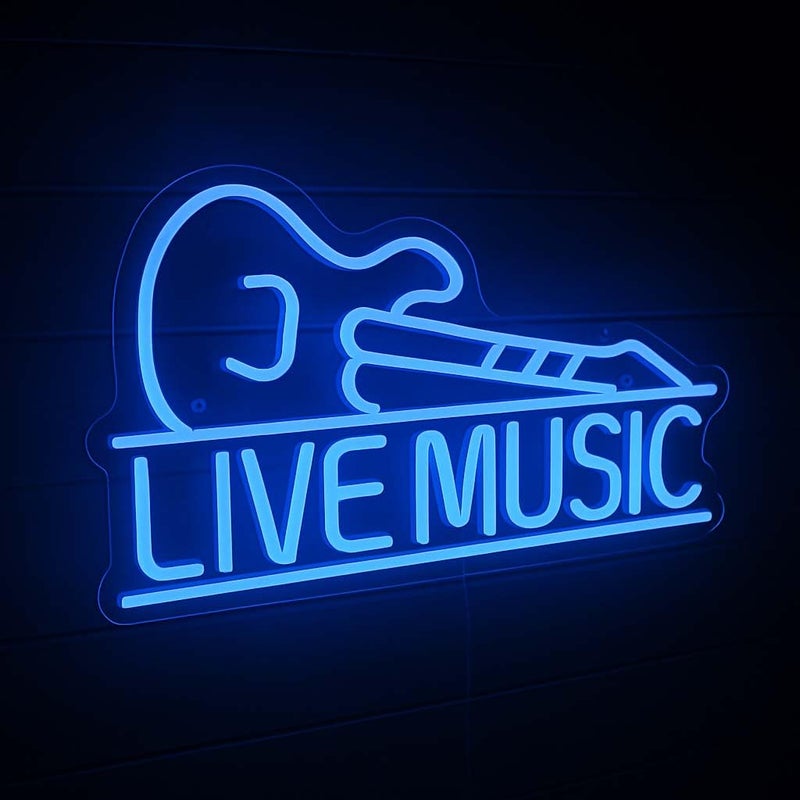 Horoof Home Live Music Neon LED Wall Light with Guitar Design - Blue Acrylic Sign for Bar and Room Decor - Image 2