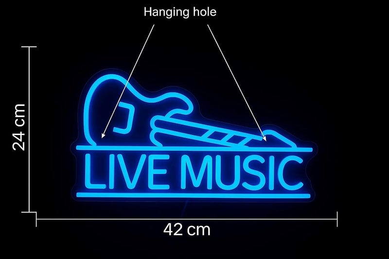 Horoof Home Live Music Neon LED Wall Light with Guitar Design - Blue Acrylic Sign for Bar and Room Decor - Image 3
