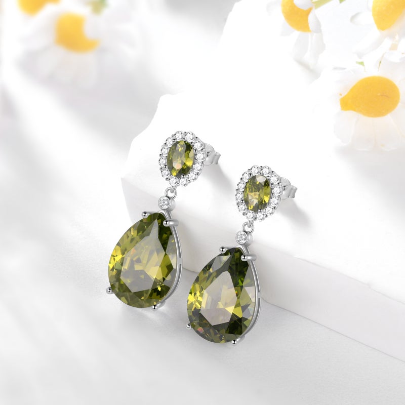 Juwaliy Women Earrings Dangling Teardrop 925 Sterling Silver August Birthstone Earrings Peridot Jewelry Birthday Xmas Mother's Day Gift - Image 5