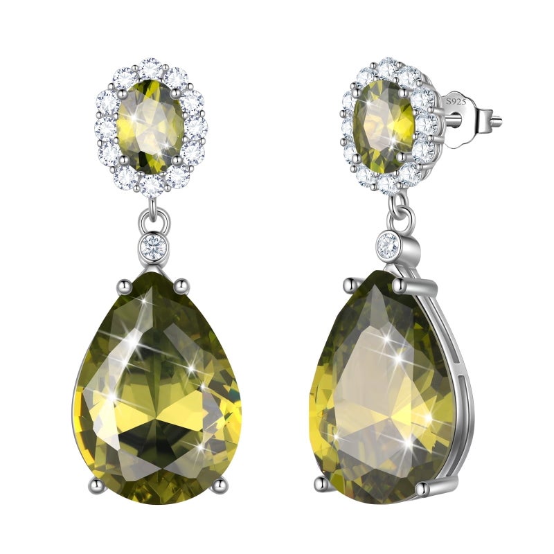 Juwaliy Women Earrings Dangling Teardrop 925 Sterling Silver August Birthstone Earrings Peridot Jewelry Birthday Xmas Mother's Day Gift - Image 1