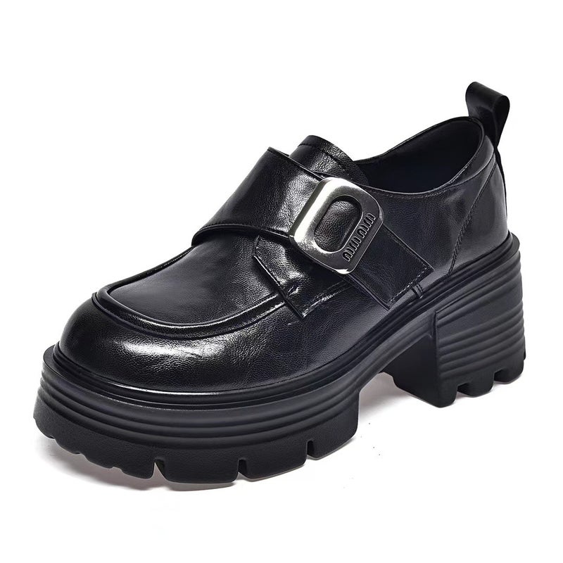 Thick Bottom Leather Loafers 2024 Autumn New Round Toe Increased Soft Leather Single-Layer Shoes British High Heels Leather Shoes - Image 1