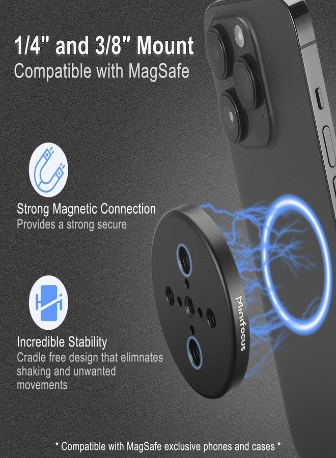 MINIFOCUS محول ثلاثي القوائم MINIFOCUS Magsafe، محول تثبيت الهاتف المغناطيسي مع ثقوب 1/4"، متوافق مع ملصق MagSafe لهواتف iPhone 17/16/15/14/13/12 Pro/Pro Max/Mini والمزيد من الهواتف - Image 2