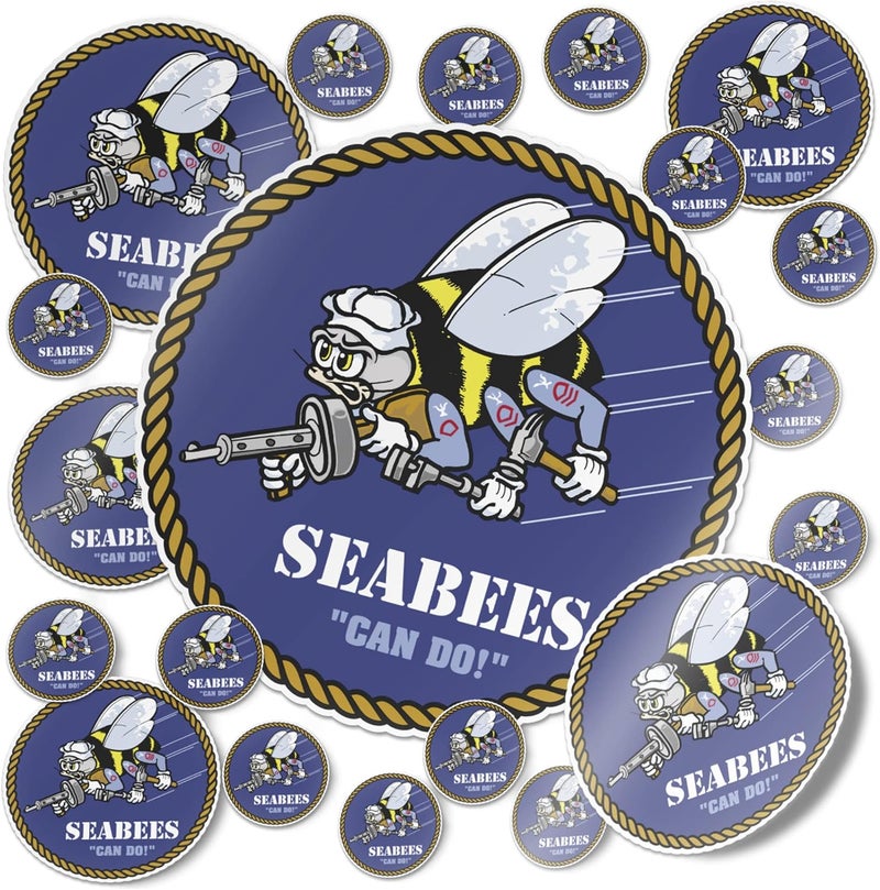 Desert Cactus US Navy Emblem Logo Sticker Vinyl Decal Laptop Water Bottle Car Scrapbook Officially Licensed United States (Sheet - Seabees) Gulf climate upgraded quality - Image 1