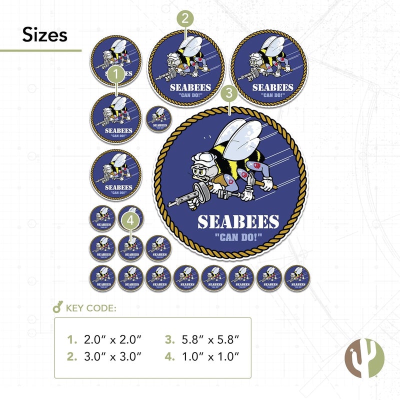 Desert Cactus US Navy Emblem Logo Sticker Vinyl Decal Laptop Water Bottle Car Scrapbook Officially Licensed United States (Sheet - Seabees) Gulf climate upgraded quality - Image 2
