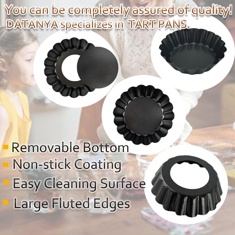 DATANYA 24Packs Mini Tart Pans 3 Inch with Removable Botttom, Carbon Steel Fluted Tart Tin Shell Mold Round Nonstick 3'' Quiche Pans for Pies, Mousse Cakes, Dessert Baking - Image 3