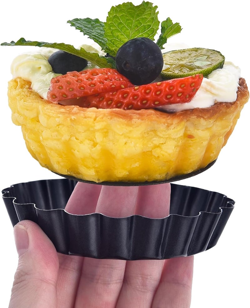 DATANYA 24Packs Mini Tart Pans 3 Inch with Removable Botttom, Carbon Steel Fluted Tart Tin Shell Mold Round Nonstick 3'' Quiche Pans for Pies, Mousse Cakes, Dessert Baking - Image 4