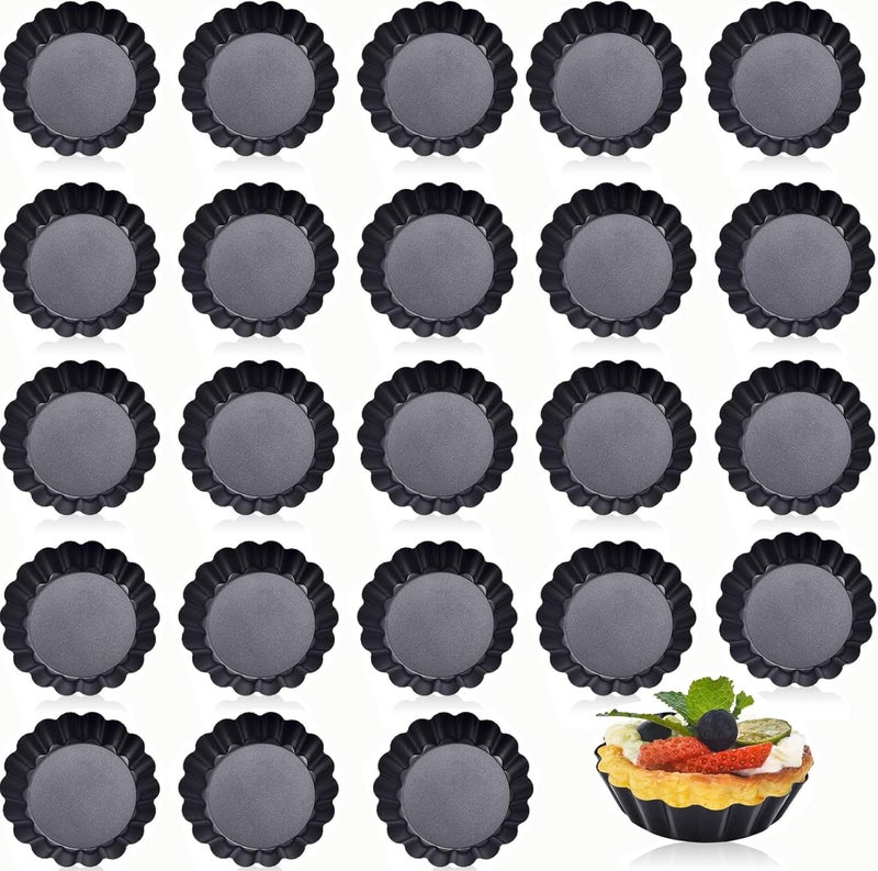 DATANYA 24Packs Mini Tart Pans 3 Inch with Removable Botttom, Carbon Steel Fluted Tart Tin Shell Mold Round Nonstick 3'' Quiche Pans for Pies, Mousse Cakes, Dessert Baking - Image 1
