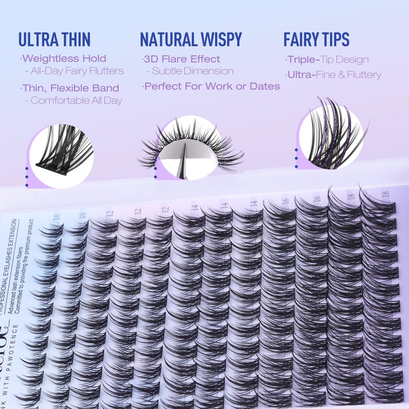 Pawotence Wispy Lash Clusters Natural Eyelash Clusters 10-18mm Fairy Lashes Cluster Eyelash Extensions 144pcs Anime Individual Cluster Lashes Wispy for DIY Lash Extension - Image 5