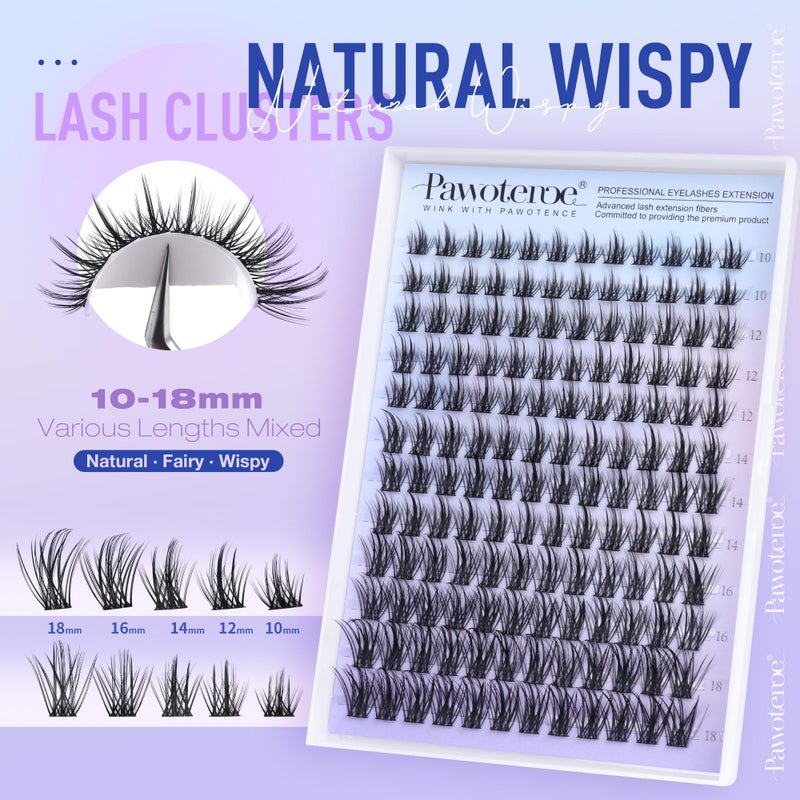 Pawotence Wispy Lash Clusters Natural Eyelash Clusters 10-18mm Fairy Lashes Cluster Eyelash Extensions 144pcs Anime Individual Cluster Lashes Wispy for DIY Lash Extension - Image 3