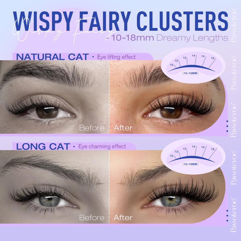 Pawotence Wispy Lash Clusters Natural Eyelash Clusters 10-18mm Fairy Lashes Cluster Eyelash Extensions 144pcs Anime Individual Cluster Lashes Wispy for DIY Lash Extension - Image 2