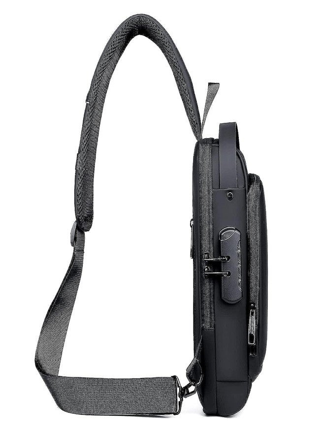 PREZONE Sling Bag Business Men Bag Chest Crossbody Bags with USB Charging Port Waterproof Small Backpack for Outdoor Work Hiking Running Sport Travel Bag Shoulder Bag for Cycling (Black) - Image 4