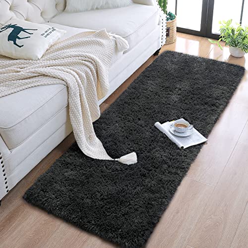 Chicrug Soft Runner Rugs for Bedroom Living Room Plush Fluffy Rug 2x6 Feet, Shag Furry Area Rug Carpet Non Shedding for Nursery Children Kids Girls Room Home Decorative, Dark Grey - Image 5