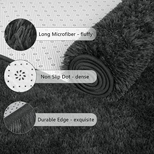 Chicrug Soft Runner Rugs for Bedroom Living Room Plush Fluffy Rug 2x6 Feet, Shag Furry Area Rug Carpet Non Shedding for Nursery Children Kids Girls Room Home Decorative, Dark Grey - Image 3
