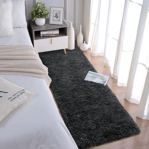 Chicrug Soft Runner Rugs for Bedroom Living Room Plush Fluffy Rug 2x6 Feet, Shag Furry Area Rug Carpet Non Shedding for Nursery Children Kids Girls Room Home Decorative, Dark Grey - Image 4